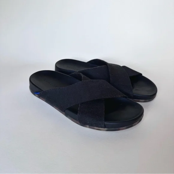 Rothy's Black the Weekend Slide Sandals in Size 10 with Tortoise Shell Sole - Picture 4 of 16